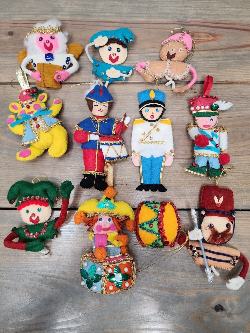 Mixed Lot of 11 Christmas Ornaments Felt Handmade